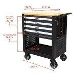 DNA MOTORING 30" W X 37" H X 18" D Large Capacity 4-Drawer Chest Rolling Tool Cart Locking Swivel Cabinet (TOOLS-00003) with Keys, Black