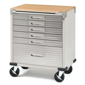 Seville Classics UltraHD Heavy Duty Rolling Cabinet Workbench Table w/Solid Wood Top, Workstation for Garage, Office, Workshop, Granite, 6-Drawer (28" W x 18" D