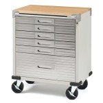 Seville Classics UltraHD Heavy Duty Rolling Cabinet Workbench Table w/Solid Wood Top, Workstation for Garage, Office, Workshop, Granite, 6-Drawer (28" W x 18" D