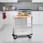 Seville Classics UltraHD Heavy Duty Rolling Cabinet Workbench Table w/Solid Wood Top, Workstation for Garage, Office, Workshop, Granite, 6-Drawer (28" W x 18" D