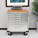 Seville Classics UltraHD Heavy Duty Rolling Cabinet Workbench Table w/Solid Wood Top, Workstation for Garage, Office, Workshop, Granite, 6-Drawer (28" W x 18" D
