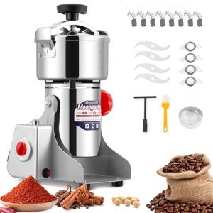 Moongiantgo Upgraded Spiral Seal Grain Mill Grinder Electric 800g 2500W High Speed Spice Grinder Pulverizer Dry Grinding Machine for Dry Cereal Bean Corn Wheat Herbs, with 4 Set Blades (800g, 110V)