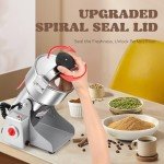 Moongiantgo Upgraded Spiral Seal Grain Mill Grinder Electric 800g 2500W High Speed Spice Grinder Pulverizer Dry Grinding Machine for Dry Cereal Bean Corn Wheat Herbs, with 4 Set Blades (800g, 110V)