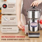 Moongiantgo Upgraded Spiral Seal Grain Mill Grinder Electric 800g 2500W High Speed Spice Grinder Pulverizer Dry Grinding Machine for Dry Cereal Bean Corn Wheat Herbs, with 4 Set Blades (800g, 110V)