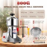 Moongiantgo Upgraded Spiral Seal Grain Mill Grinder Electric 800g 2500W High Speed Spice Grinder Pulverizer Dry Grinding Machine for Dry Cereal Bean Corn Wheat Herbs, with 4 Set Blades (800g, 110V)