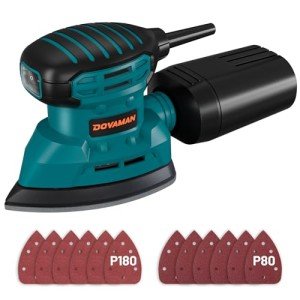 DLS03A Detail Sander, 1.1 Amp Hand Sander with Dust Collector, 12000 RPM Compact Palm Sander with 12 Pcs Sanderpapers, Low Vibration, Lightweight Hand Sander for Wood and Steel Surface