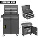 Winado 4-Drawer Rolling Tool Chest with Wheels & Lock, Tool Box with Large Storage Cabinet and Adjustable Shelf, Removable Portable Top Box for Garage, Warehouse, Factory