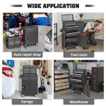 Winado 4-Drawer Rolling Tool Chest with Wheels & Lock, Tool Box with Large Storage Cabinet and Adjustable Shelf, Removable Portable Top Box for Garage, Warehouse, Factory