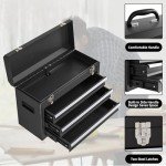 Portable Metal Tool Box, 3 Drawers Lockable Heavy Duty Tool Chest Storage Toolbox with Ball-Bearing Slides and 2 Metal Latches Closure for Garage, Workshop, Repair Shop (Black)