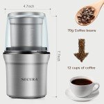 Secura Electric Coffee Grinder and Spice Grinder with 2 Stainless Steel Blades Removable Bowls