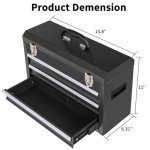 Portable Metal Tool Box, 3 Drawers Lockable Heavy Duty Tool Chest Storage Toolbox with Ball-Bearing Slides and 2 Metal Latches Closure for Garage, Workshop, Repair Shop (Black)