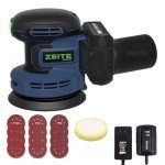 ZEITE 5 Inch 20V 2.0Ah Orbital Sander Cordless, 6 Variable Speed 3,000-11,000 OPM Electric Sander for Woodworking, 12 x Sandpaper,1 x Polishing Pad, Efficient Dust Extractor for DIY Sanding Polishing