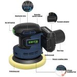 ZEITE 5 Inch 20V 2.0Ah Orbital Sander Cordless, 6 Variable Speed 3,000-11,000 OPM Electric Sander for Woodworking, 12 x Sandpaper,1 x Polishing Pad, Efficient Dust Extractor for DIY Sanding Polishing