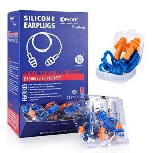 Dison 100Pairs Silicone Ear Plugs, 32dB Corded Reusable Earplugs for Hearing Protection, Noise Reduction for Shooting Range, Work, Travel