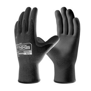 COOLJOB 12/60 Pairs Safety Work Gloves Pack Bulk with Grip PU Coating, 13 Gauge Seamless Knit Gloves with Polyurethane Dipped for Warehouse Working, Breathable Lightweight for Men Women, Black Medium