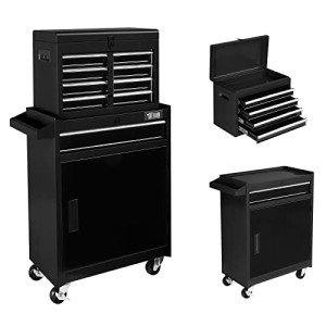 TUFFIOM 5-Drawer Rolling Tool Chest, Tool Storage Cabinet w/Drawers, Lockable Wheels, Detachable Top & Adjustable Shelf, Mechanic Tool Organizer Box for Garage, Workshop, Warehouse & Repair Shop