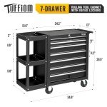 TUFFIOM 7-Drawer Rolling Tool Chest with Side Shelves, Tool Storage Side Cabinet w/Lockable Wheels, Top Cushion & Drawer Liners, Tool Organizer Box for Garage, Warehouse & Repair Shop