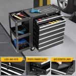 TUFFIOM 7-Drawer Rolling Tool Chest with Side Shelves, Tool Storage Side Cabinet w/Lockable Wheels, Top Cushion & Drawer Liners, Tool Organizer Box for Garage, Warehouse & Repair Shop