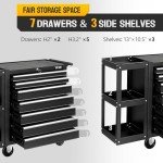 TUFFIOM 7-Drawer Rolling Tool Chest with Side Shelves, Tool Storage Side Cabinet w/Lockable Wheels, Top Cushion & Drawer Liners, Tool Organizer Box for Garage, Warehouse & Repair Shop