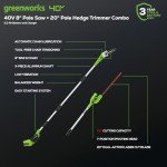 Greenworks 40V 8" Pole Saw + Pole Hedge, 2.0Ah Battery (Gen 1)