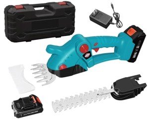 XQCK Cordless Grass Shears & Hedge Shrubbery Trimmer, 21V 2-in-1 Electric Shrub Trimmer Handheld Grass Cutter,Mini Hedge Trimmers Cordless with Rechargeable Battery and Charger for Garden, Lawn