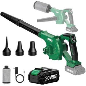 K I M O. Cordless Leaf Blower and Vacuum Combo 4 In 1, 3 Nozzles for Inflation and Deflation, 190MPH, Control Panel with 3 Speed,20 Inch Extended Tube, 2.0Ah Battery Powered Leaf Blowers for Lawn Care