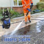 QIOMALA Electric Pressure Washer, 5200 PSI Max 3.4 GPM High Pressure with 35 FT Power Cord, 20 FT Hose, 4 Nozzles, Foam Cannon and Hose Reel for Car/Patio/Garage/Home Cleaning, Blue