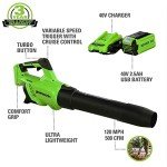 Greenworks 40V (120 MPH / 500 CFM / 75+ Compatible Tools) Cordless Axial Leaf Blower, 2.5Ah Battery and Charger Included