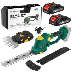 SakerPlus Cordless Hedge Trimmer, 2-in-1 Electric Bush Trimmer and Handheld Grass Cutter, 22V Lightweight Mini Shrub Trimmer Grass Clippers with 2 Batteries and Charger, Perfect Gardening Yard Tools