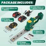SakerPlus Cordless Hedge Trimmer, 2-in-1 Electric Bush Trimmer and Handheld Grass Cutter, 22V Lightweight Mini Shrub Trimmer Grass Clippers with 2 Batteries and Charger, Perfect Gardening Yard Tools