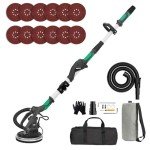 Electric Drywall Sander with Vacuum Dust Collector, IMQUALI® 9.5Amp Popcorn Ceiling Removal Tool with Variable Speed 600-2600RPM, Extendable Handle, LED Light, 12pcs Sanding Discs, Green