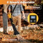 Leaf Blower Cordless, 21V 5.2Ah Battery & Charger, 6 Speed Modes, Digital Display, 500CFM/150MPH Electric Cordless Leaf Blower for Lawn Care, Leaf Blowing, Dust & Snow Removal