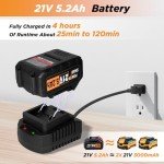 Leaf Blower Cordless, 21V 5.2Ah Battery & Charger, 6 Speed Modes, Digital Display, 500CFM/150MPH Electric Cordless Leaf Blower for Lawn Care, Leaf Blowing, Dust & Snow Removal