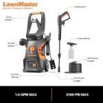 LawnMaster LT306-1800C Electric Pressure Washer 13 Amp 1.4 GPM 2100 Max PSI with Foam Bottle CSA Certified