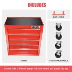 DNA MOTORING TOOLS-00263 5-Drawer Plastic Top Rolling Tool Cabinet with Keyed Locking System,13" D x 24.5" W x 30.5" H,Red