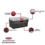 Rubbermaid ActionPacker Lockable Storage Box, 35 Gal, Grey and Black, Outdoor, Industrial, Rugged