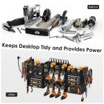 CCCEI Black Large Tools Organizer Wall Mount Charging Station, 39 Inch Long Power Tool Battery Storage Rack with 6FT Power Strip. 8 Drill Holder, Garage Utility Shelves. Pegboard Hanging Extension.