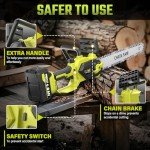 SEYVUM Brushless 12 Inch Chainsaw Cordless, 20V Battery Chainsaw with 2 x 4.0Ah Batteries, 2 x Chains, Electric Chainsaws with Tool-free Chain Tension, Auto Oiling for Wood Cutting Trimming Branch
