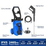 1.76 GPM Electric Pressure Washer, 2465 Max PSI Power Washer with Stainless Steel Wand, 4 Spray Nozzles, Built-in 0.9L Detergent Tank, 20 Ft Hose, 35 Ft Power Cord for Cars, Driveway, Home Cleaning