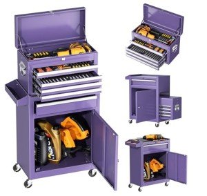 INTERGREAT Purple Tool Chest, 5-Drawer Rolling Storage Cabinet, Detachable Top Tool Box - Lockable Wheels, Garage & Workshop Barbershop Tool Cart