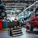 Gornoxblif 3 Drawer Metal Tool Box, Portable Metal Tool Box with EVC Liners and Latches Closure, Heavy Duty Steel Tool Chest with Ball Bearing Opening and Powder Coated Finish, Black