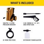 CAT Electric Pressure Washer 1850 PSI 1.4 GPM with 20' high-Pressure Hose, Quick Release Gun, 3-in-1 Nozzle Lance, Foam Cannon Water Pressure Washers, Power Washer for Your Home Patio, Driveway & RV