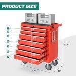 7-Drawer Rolling Tool Chest with Wheels, Tool Box with Locking System and Sliding Drawers, Tool Box Organizer for Garage, Warehouse, Workshop(Red)