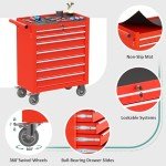7-Drawer Rolling Tool Chest with Wheels, Tool Box with Locking System and Sliding Drawers, Tool Box Organizer for Garage, Warehouse, Workshop(Red)
