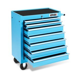 DNA MOTORING 7-Drawer Plastic Top Rolling Tool Cabinet with Keyed Locking System, Lockable Slide Tool Chest Rolling Tool Cart Cabinet, Blue, TOOLS-00486