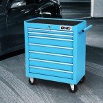DNA MOTORING 7-Drawer Plastic Top Rolling Tool Cabinet with Keyed Locking System, Lockable Slide Tool Chest Rolling Tool Cart Cabinet, Blue, TOOLS-00486