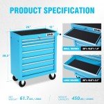 DNA MOTORING 7-Drawer Plastic Top Rolling Tool Cabinet with Keyed Locking System, Lockable Slide Tool Chest Rolling Tool Cart Cabinet, Blue, TOOLS-00486
