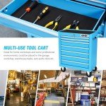 DNA MOTORING 7-Drawer Plastic Top Rolling Tool Cabinet with Keyed Locking System, Lockable Slide Tool Chest Rolling Tool Cart Cabinet, Blue, TOOLS-00486