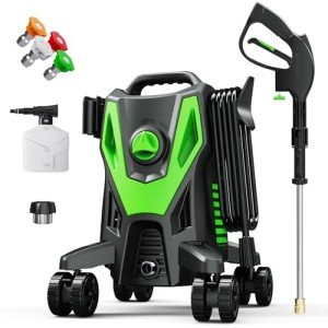 Electric Pressure Washer 4800 PSI 3.0 GPM High Power Washer with Anti-Tipping, 35FT Power Cord, Cleaning Machine with Foam Cannon for Cars Fences Driveways Patios Home Cleaning Green