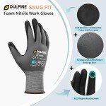 DULFINE Safety Work Gloves MicroFoam Nitrile Coated-12 Pairs Pack,Seamless Knit Nylon Glove with Black Micro-Foam Nitrile Grip,Ideal for General Purpose,Automotive,Home Improvement,Painting(Medium)
